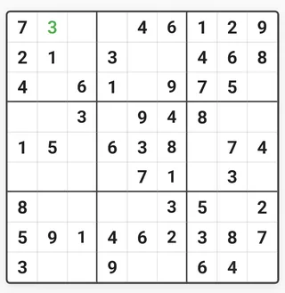 Sudoku board in the Classic theme