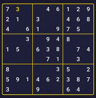 Sudoku board in the Midnight theme